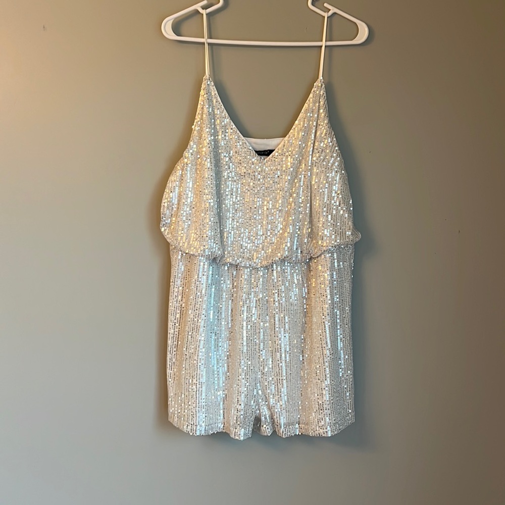 White Sparkly Sequin Romper!